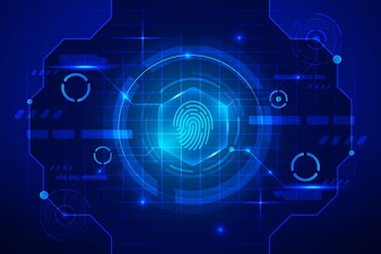 Blue neon fingerprint background Free Vector