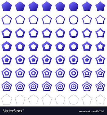 Blue pentagon shape polygon icon set vector image