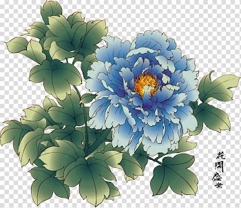 Blue peony illustration, China Peony Chinese painting, Peony bloom transparent background PNG clipart