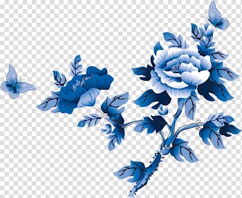 Blue petaled flowers illustration, Flower Chinese painting , Peony pattern transparent background PNG clipart