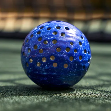Blue Pickleball Ball on Court Blue Pickleball Ball on Court