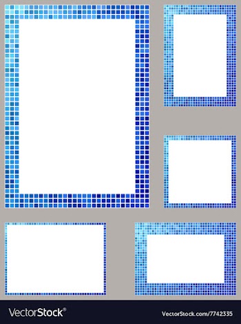 Blue pixel mosaic page border frame set vector image