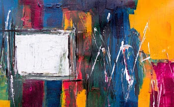 Blue, Red, and White Abstract Painting