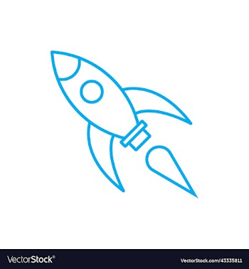 blue rocket line art icon