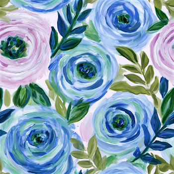 Blue Roses Pattern on Ivory Background