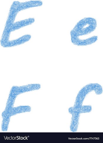 Blue sketch font set - letters E F vector image