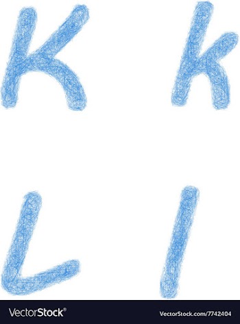 Blue sketch font set - letters K L vector image
