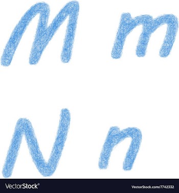 Blue sketch font set - letters M N vector image