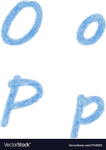 Blue sketch font set - letters O P vector image