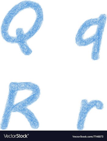 Blue sketch font set - letters Q R vector image