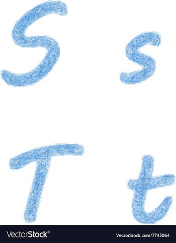 Blue sketch font set - letters S T vector image