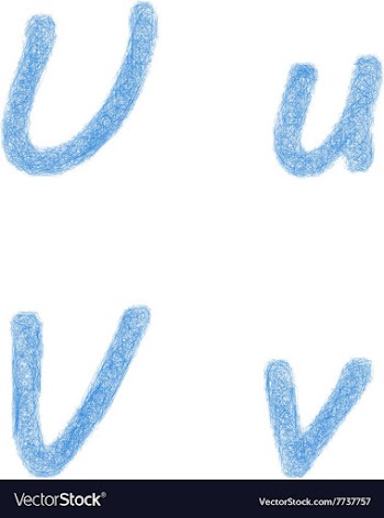 Blue sketch font set - letters U V vector image
