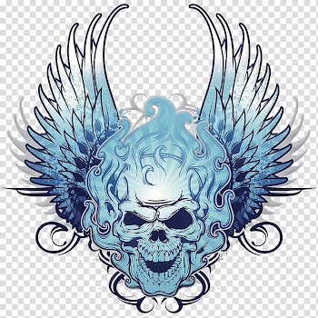 Blue skull with wings illustration, Skull Wing Flame, Flying skulls transparent background PNG clipart