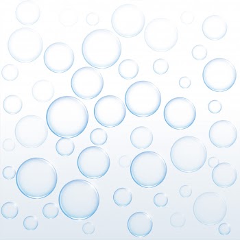 Blue soap water bubbles floating on white background Free Vector