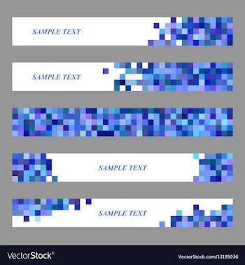 Blue square mosaic web banner design set vector image
