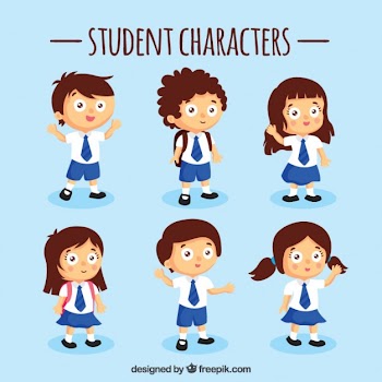 Blue student characters set Free Vector