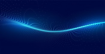 Blue techno particle wave light background Free Vector