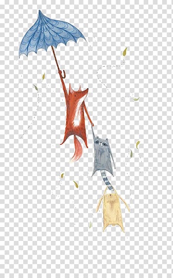 Blue umbrella illustration, Drawing Illustrator Illustration, fox transparent background PNG clipart