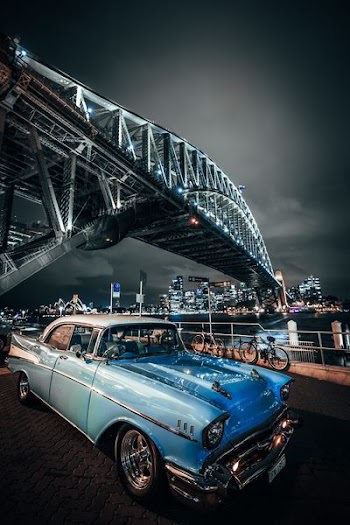 blue vintage muscle coupe