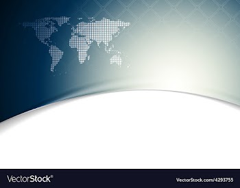 Blue wavy tech background with world map vector image