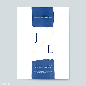 Blue wedding invitation card vector | Free stock vector - 524382