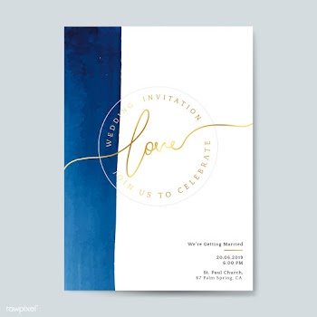 Blue wedding invitation card vector | Free stock vector - 524414