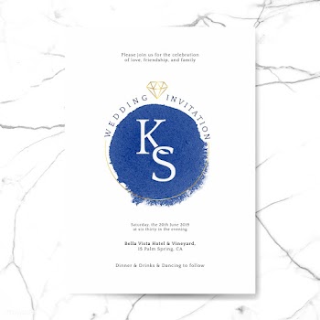 Blue wedding invitation card vector | Free stock vector - 524415