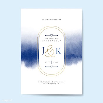 Blue wedding invitation card vector | Free stock vector - 524439