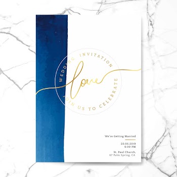 Blue wedding invitation card vector | Free stock vector - 524447
