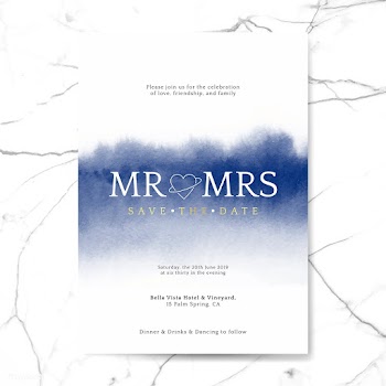 Blue wedding invitation card vector | Free stock vector - 524456