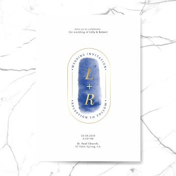 Blue wedding invitation card vector | Free stock vector - 524468