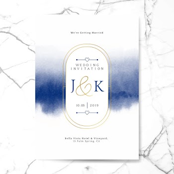 Blue wedding invitation card vector | Free stock vector - 524474