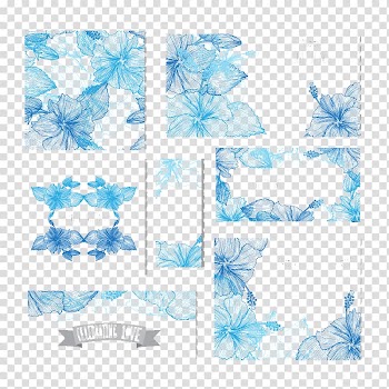 Blue Wedding, Seven blue painted flower card wedding transparent background PNG clipart