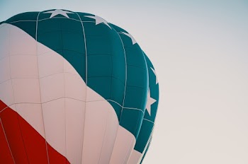 Blue, White, and Red Hot Air Balloon