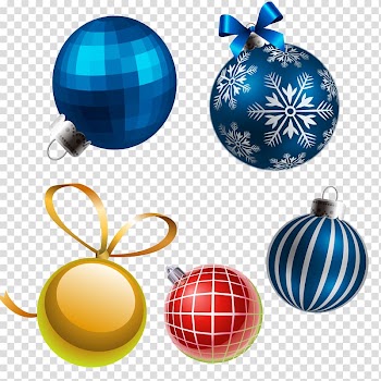 Blue, yellow, and red Christmas baubles illustration, Christmas decoration Christmas ornament Christmas lights, Christmas balls transparent background PNG clipart