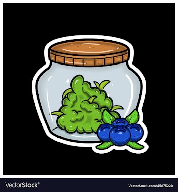 blueberries fruit flavor with cartoon mascot of