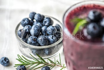 Blueberry smoothie close up shot