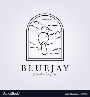 bluejay bird perch in badge sky background logo