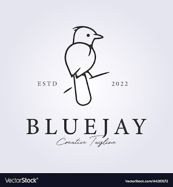 bluejay bird perch in branch in line art style