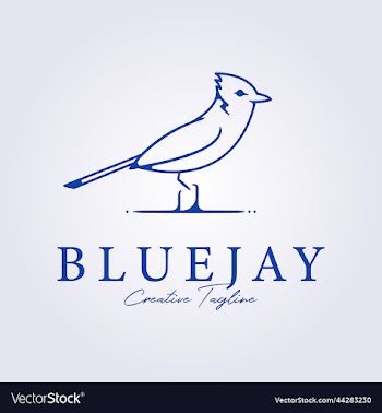 bluejay bird perch in ground line art for logo