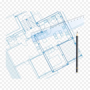 Blueprint Drawing Architecture Facade - Vector pen sketch and house 