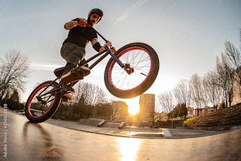 BMX trick in a wooden ramp