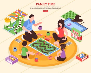 Board games family isometric illustration Free Vector