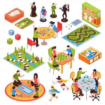 Board games people isometric set Free Vector