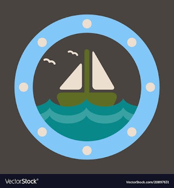 Boat round porthole seascape metal ship porthole vector image