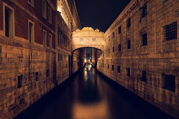 Boat Under Bridge of Sighs ,Paris France at Night