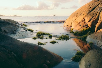 Body of Water and Brown Mountain