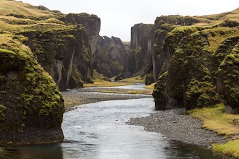 body of water between mountain