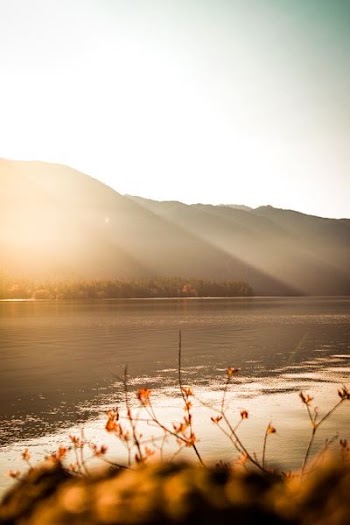body of water near mountain