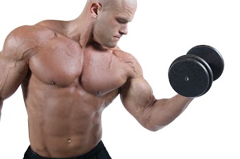  Bodybuilder exercising-isolated on white background